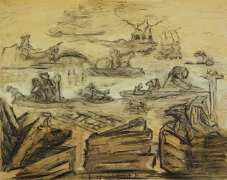 all gates are open charcoal ink and wax on panel 30x40 2013