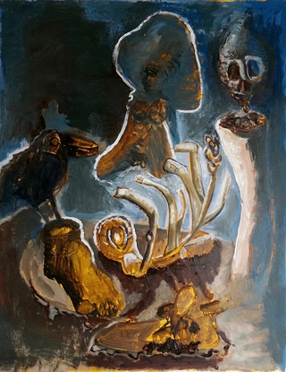 life of objects 3 oil and acrylic on paper 100 x 80 2017