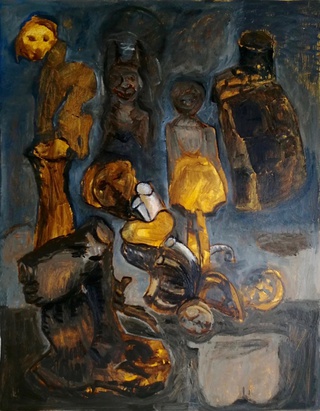 life of objects 1 oil and acrylic on paper 100 x 80 2017
